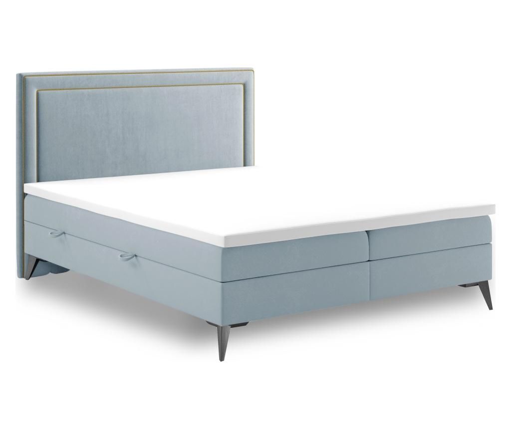 Pat boxspring cu spatiu pentru depozitare Maison De Reve, Soho Blue Gold, tablie de pat: rama din lemn, 160x200 cm - Maison De Reve, Albastru