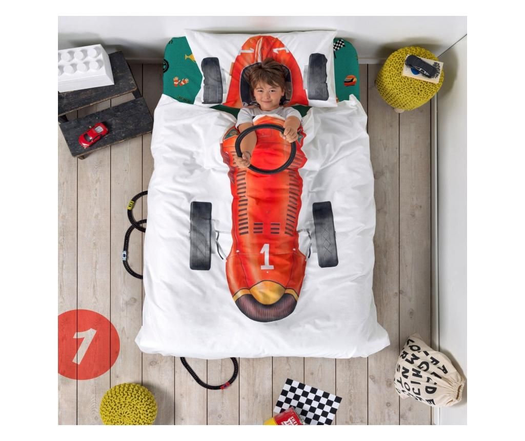 Cearsaf de pat cu elastic Racer Car 90x200 cm - Baleno Teen, Crem - 1