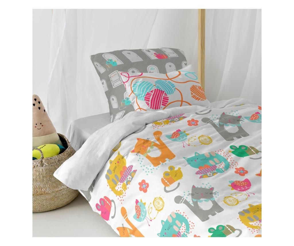 Set de pat Single Moshi Moshi, Cat and Mouse Square, bumbac - MOSHI MOSHI, Alb - 2 | YEO