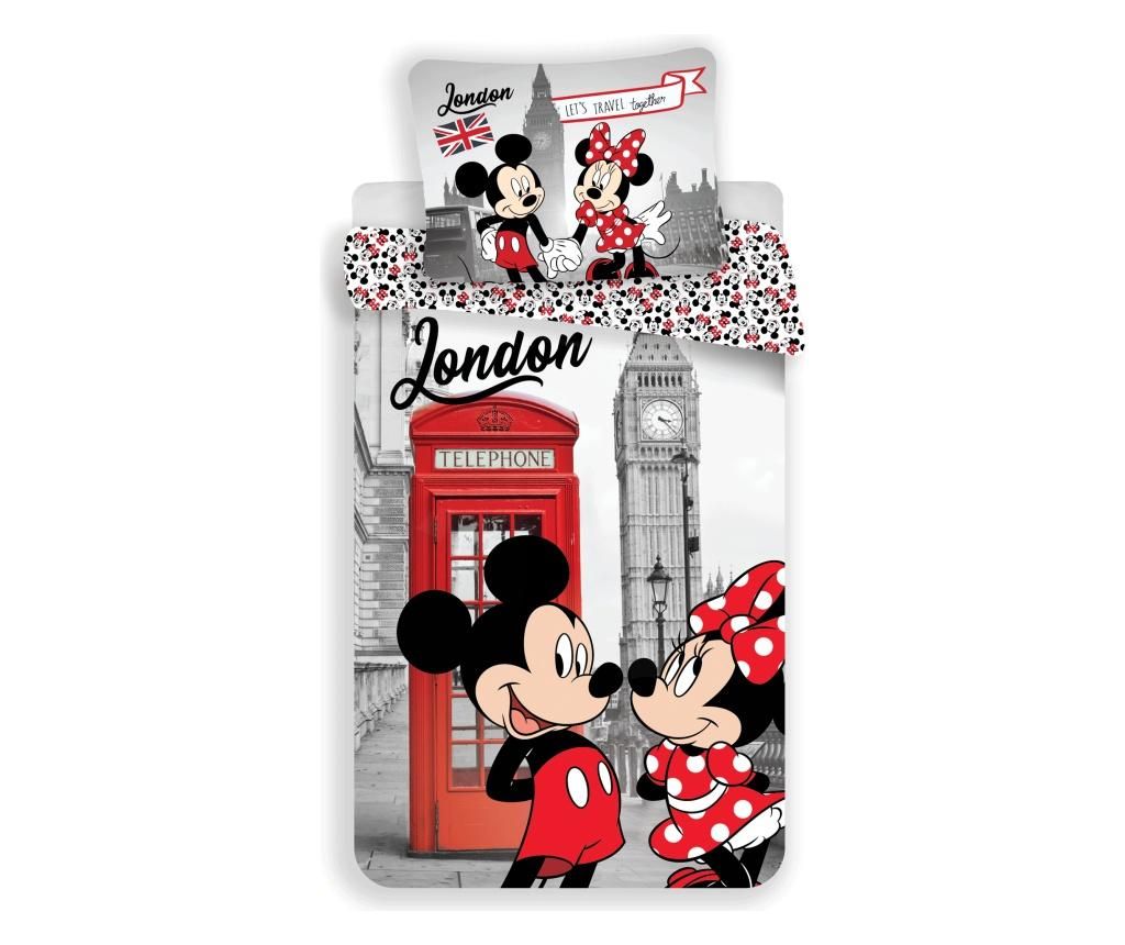Set de pat Single Ranforce Mickey and Minnie in London - Minnie Mouse by Disney, Multicolor