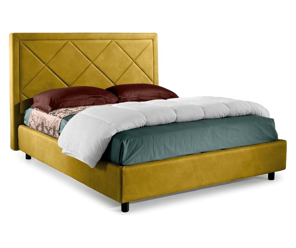 Pat cu spatiu pentru depozitare Venezia 160x200 cm - BED & SOFA, Galben & Auriu