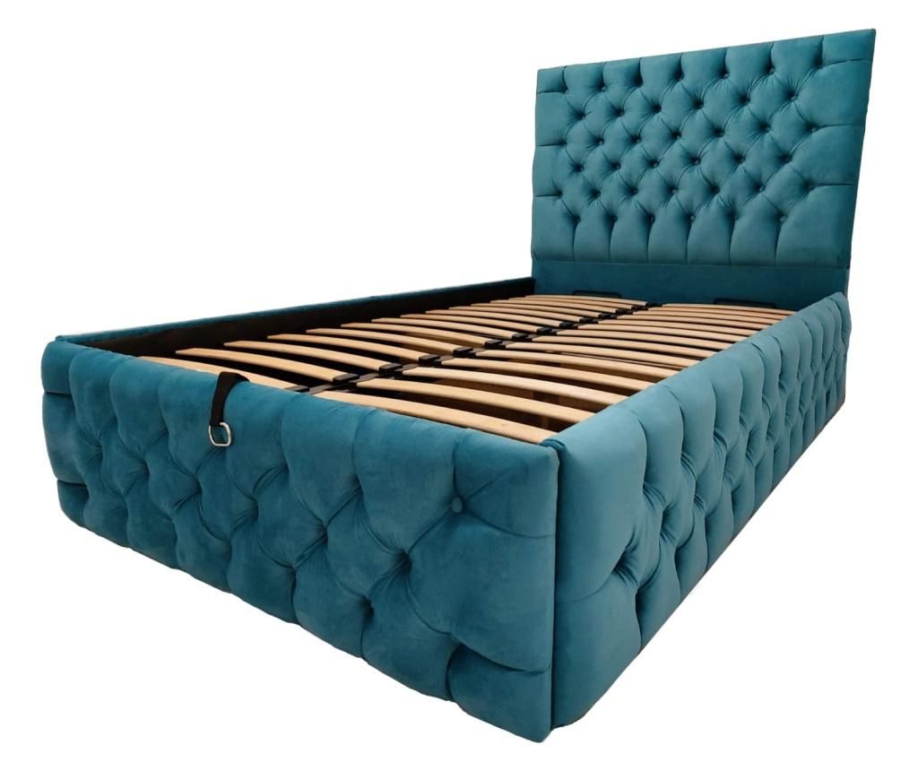 Pat dublu cu somiera Cyntia Premium Turcoaz 200x200 cm - Beds Place, Albastru