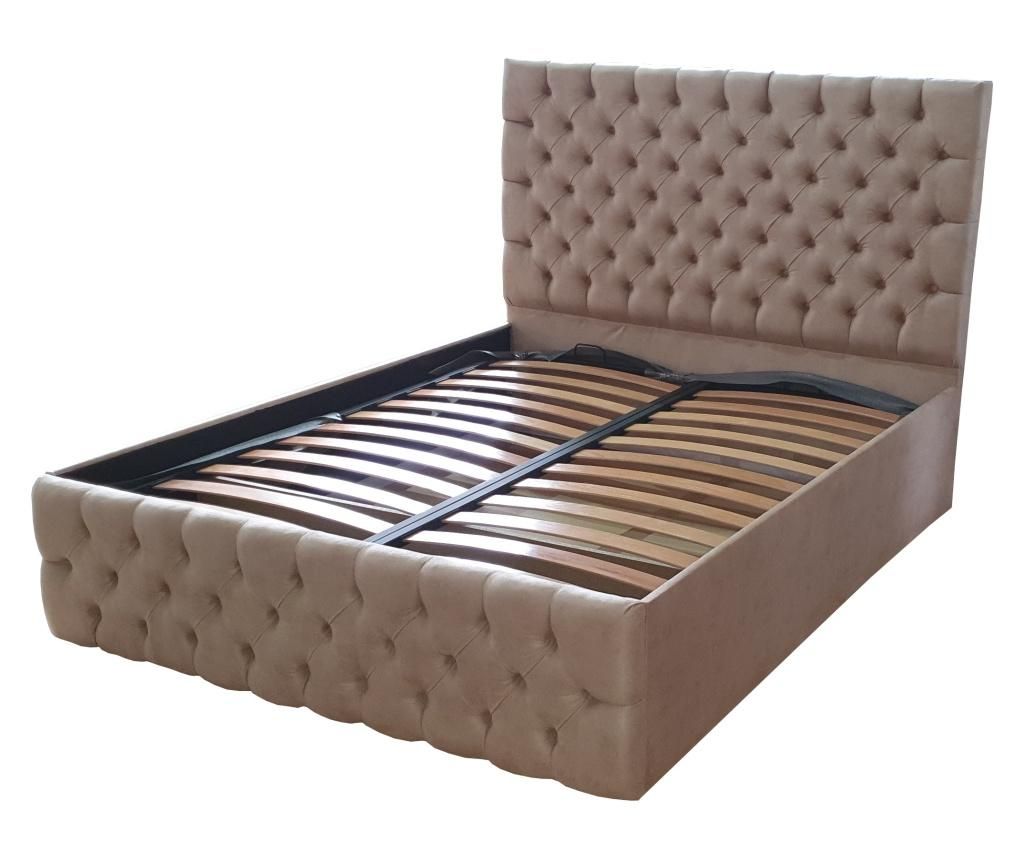 Pat dublu cu somiera Cyntia Crem 160x200 cm - Beds Place, Crem