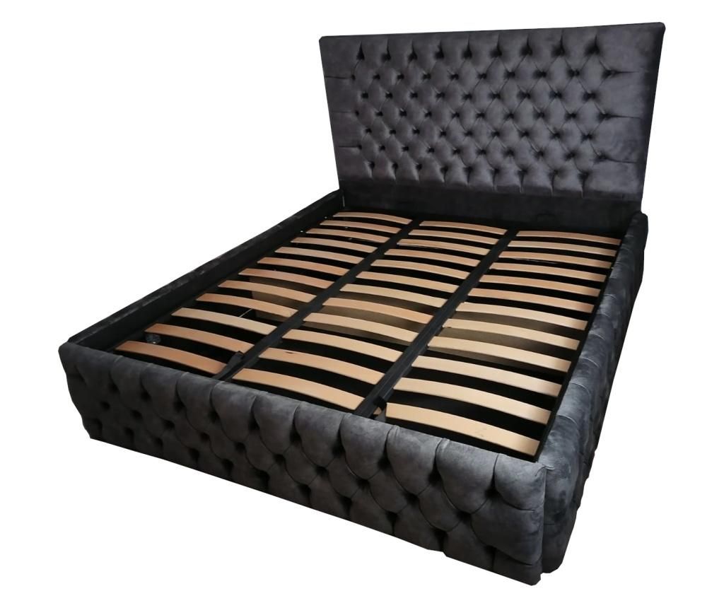 Pat dublu cu somiera Cyntia Premium Gri Antracit 200x200 cm - Beds Place, Gri & Argintiu