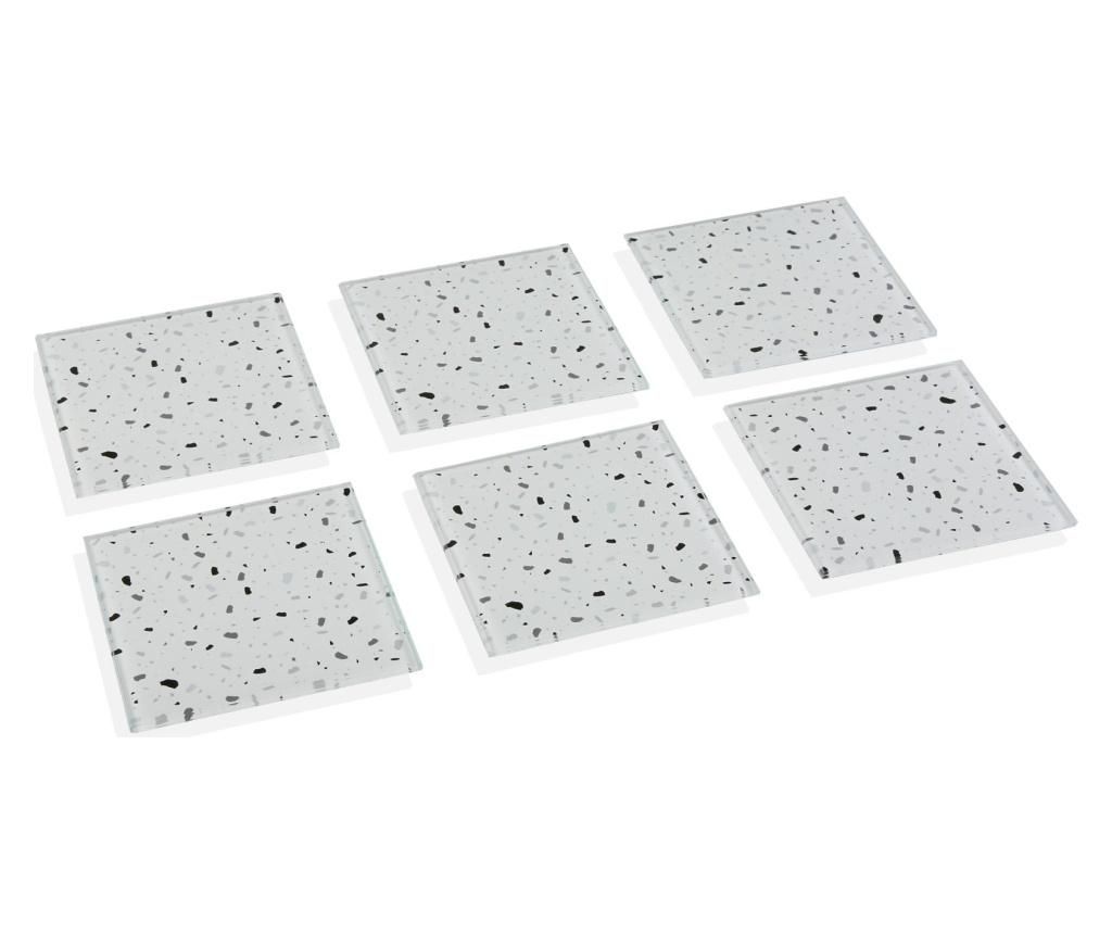 Set 6 coastere Versa, Gray Terrazzo, sticla, gri, 10x1x10 cm – Versa, Gri & Argintiu Versa imagine 2022