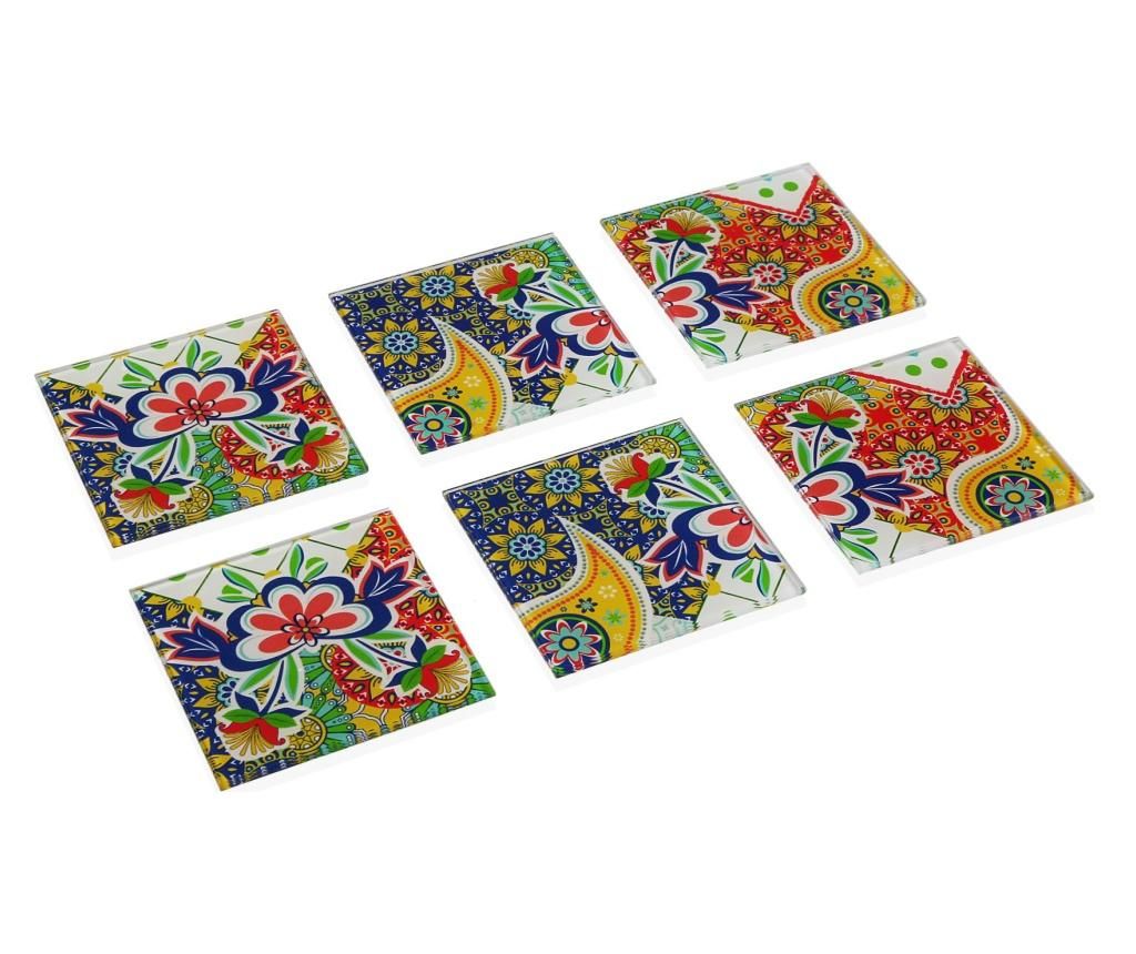 Set 6 coastere Versa, Giardino, sticla, rosu/galben, 11x5x11 cm – Versa, Multicolor Versa imagine 2022