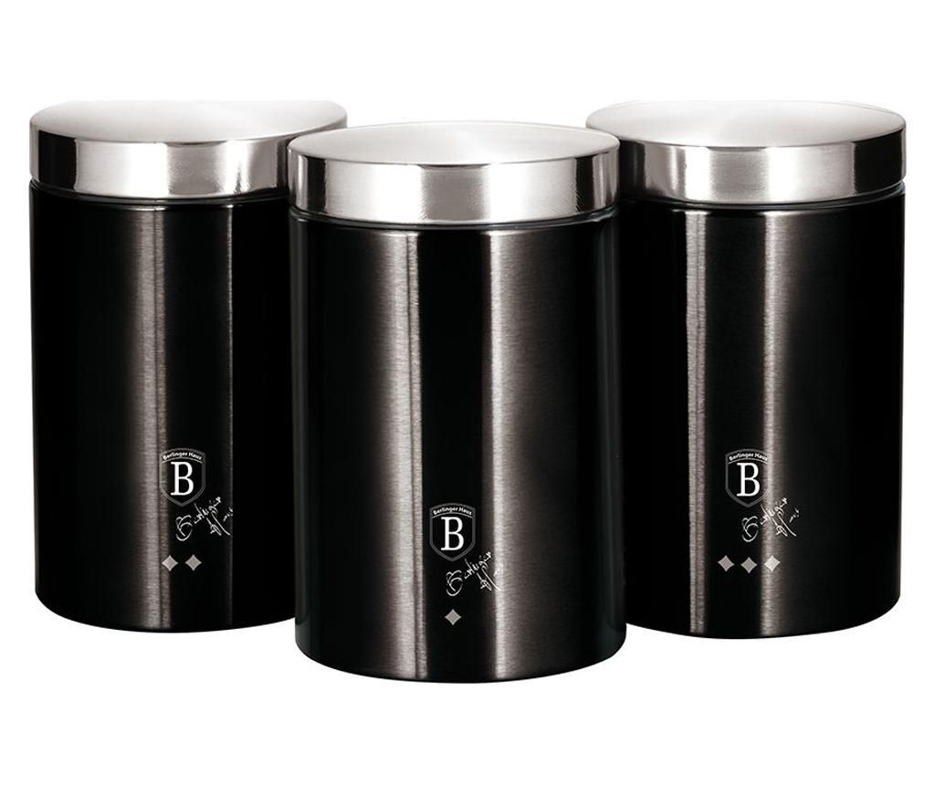 Set 3 recipiente Berlinger Haus, Black Silver, inox, negru, 11x11x18 cm – Berlinger Haus, Negru Berlinger Haus imagine 2022