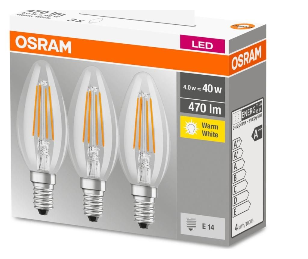 Set 3 becuri LED Osram, sticla, B-shape, E14, 4x4x10 cm – OSRAM OSRAM
