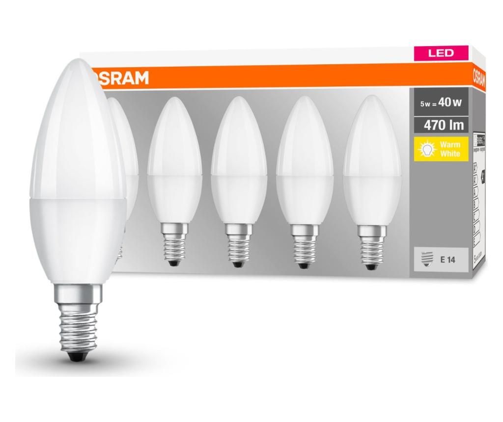 Set 5 becuri LED Osram, plastic, B-shape, E14, 4x4x11 cm - OSRAM