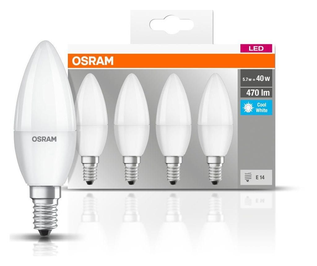 Set 4 becuri LED Osram, plastic, B-shape, E14, transparent, 4x4x10 cm - OSRAM
