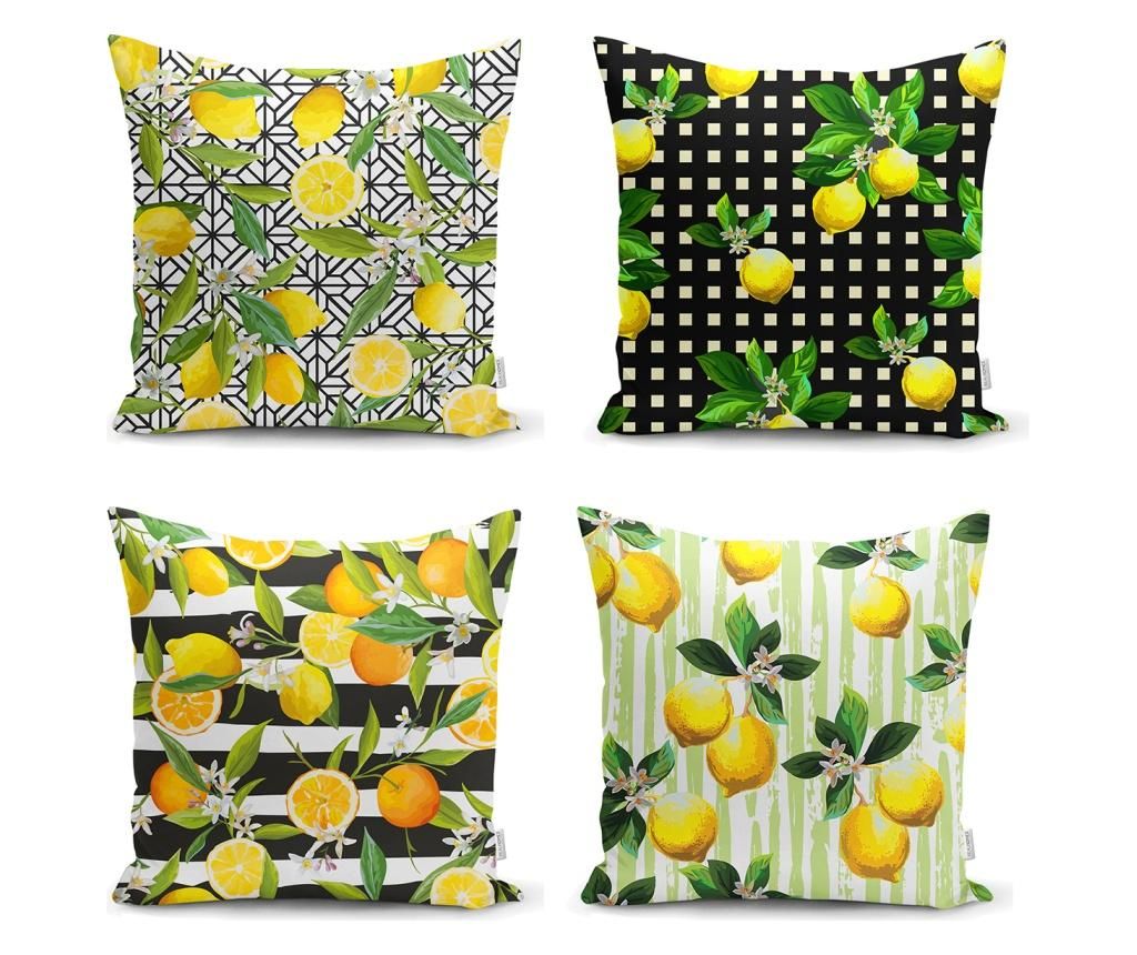 Set 4 fete de perna Yellow Green Lemon 45x45 cm - Minimalist Cushion Covers, Multicolor