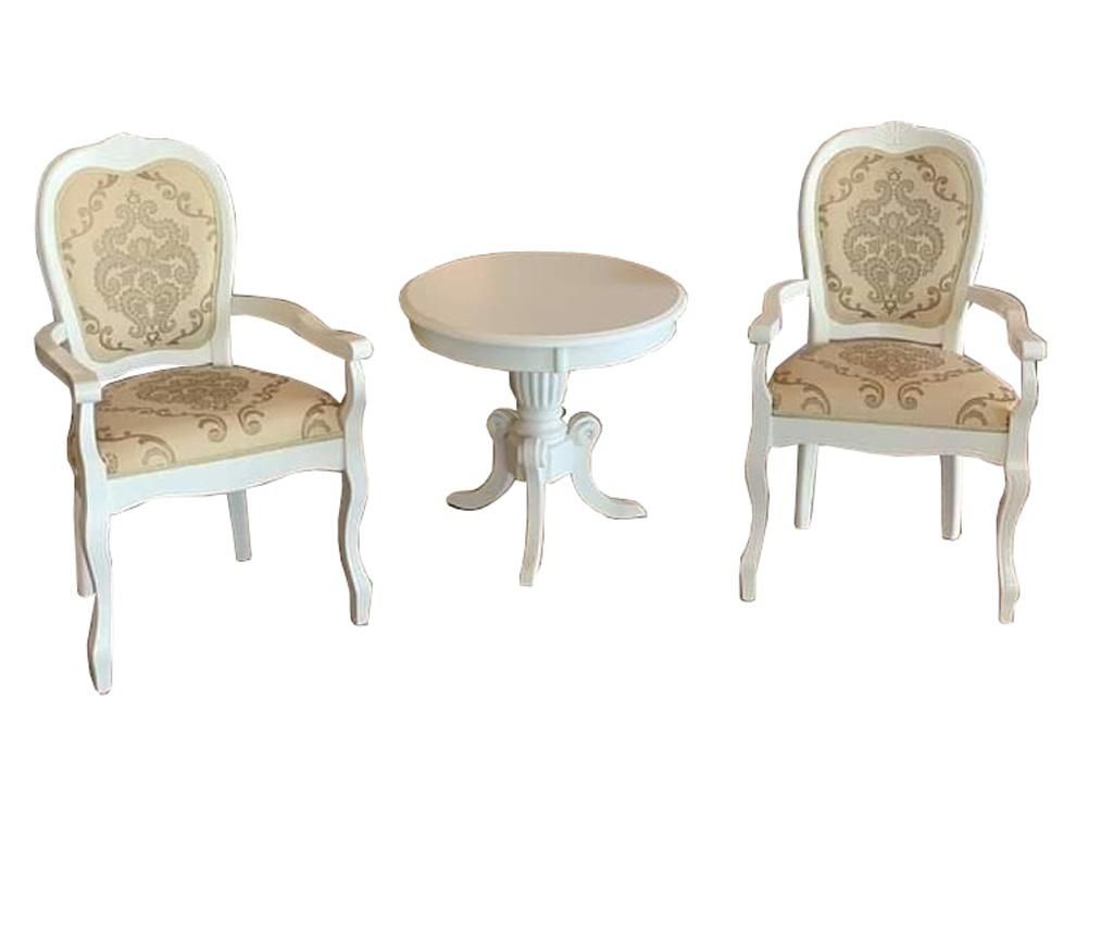 Set masuta de cafea si 2 scaune Lider Furniture, lemn masiv, bej sampanie - Lider Furniture
