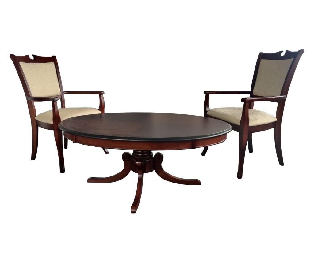 Set masuta de cafea si 2 scaune Lider Furniture, lemn masiv, maro/bej - Lider Furniture