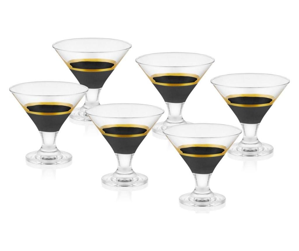 Set 6 cupe pentru inghetata Mia, sticla, negru/auriu, 8x8x9 cm – Mia, Negru Mia imagine reduceri 2022
