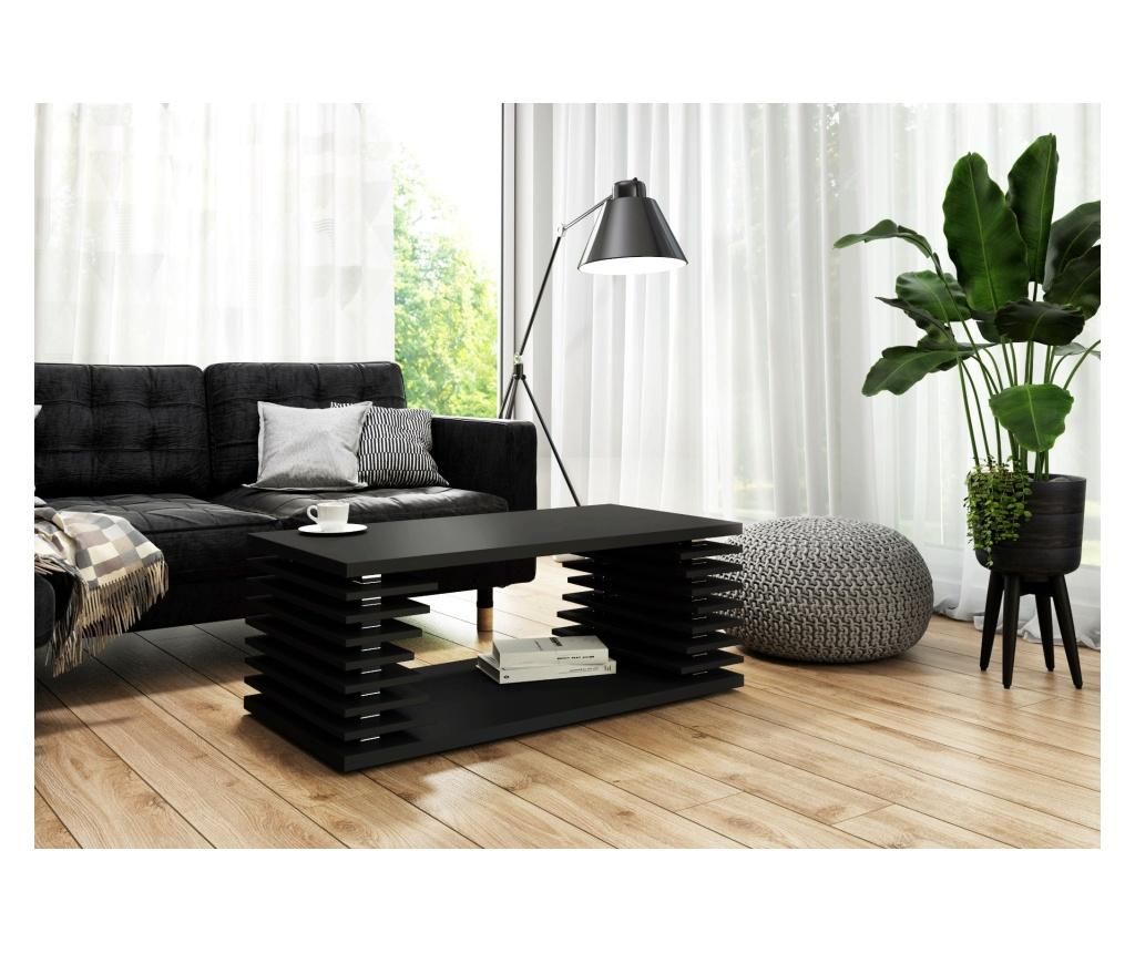 Masuta de cafea Hard Furniture, Veinis, PAL lacuit, 100x70x45 cm - hard furniture, Negru