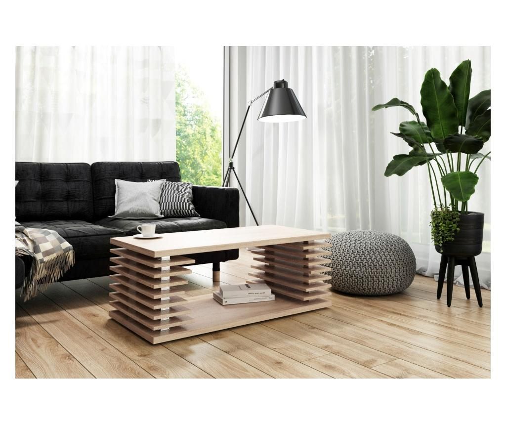Masuta de cafea Hard Furniture, Veinis, PAL lacuit, 100x70x45 cm, sonoma – hard furniture, Crem hard furniture imagine 2022