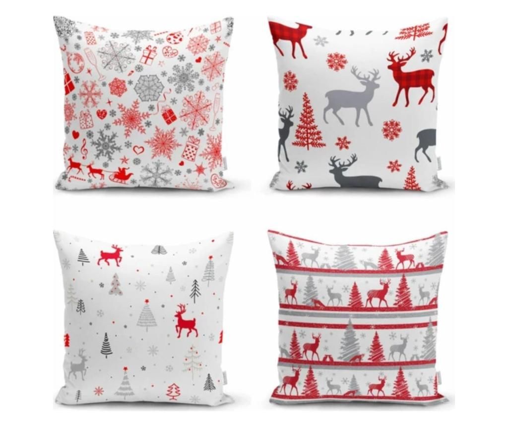 Set 4 fete de perna Christmas Deer Noel Red White 45x45 cm - Minimalist Cushion Covers, Multicolor