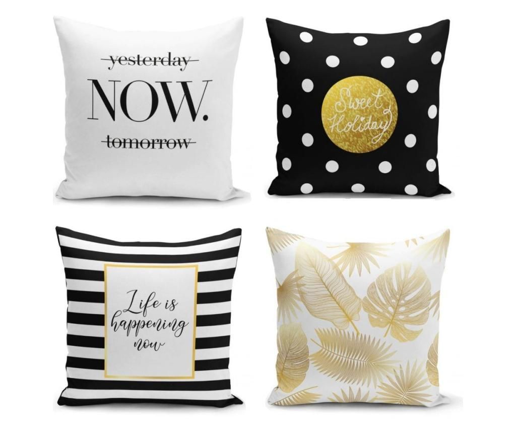 Set 4 fete de perna Minimalist Cushion Covers Black White Gold Leaf Point Striped 45×45 cm – Minimalist Home World, Multicolor Minimalist Home World imagine 2022