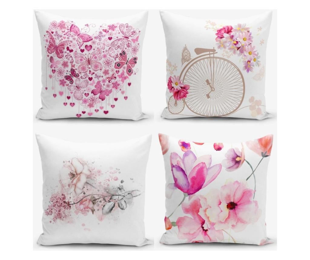 Set 4 fete de perna Minimalist Cushion Covers Pink Heart Flower Bicycle 45×45 cm – Minimalist Home World, Multicolor Minimalist Home World imagine 2022