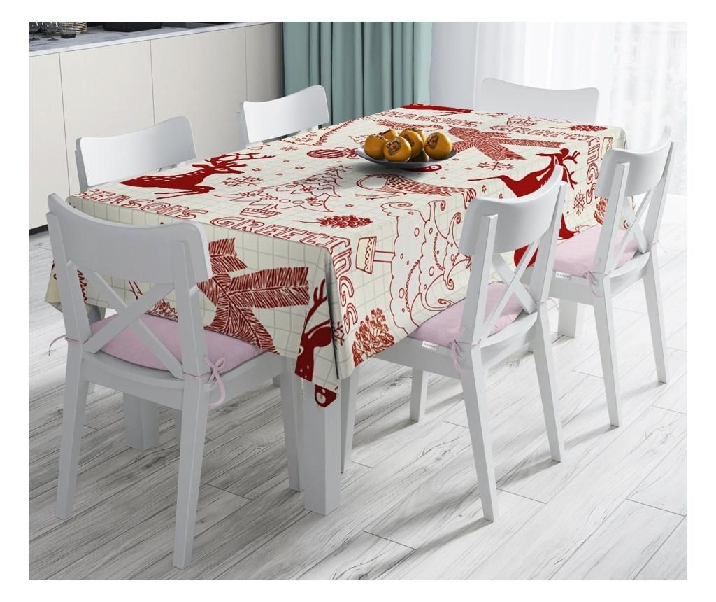 Fata de masa Minimalist Home World, Minimalist Tablecloths Christmas Deer Red Beige, poliester, bumbac, 120x140 cm - Minimalist Home World, Multicolor