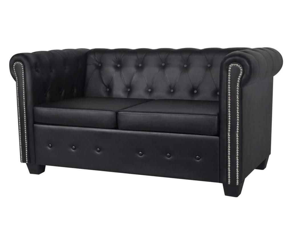 Canapea Chesterfield cu 2 locuri, piele artificiala, negru - vidaXL