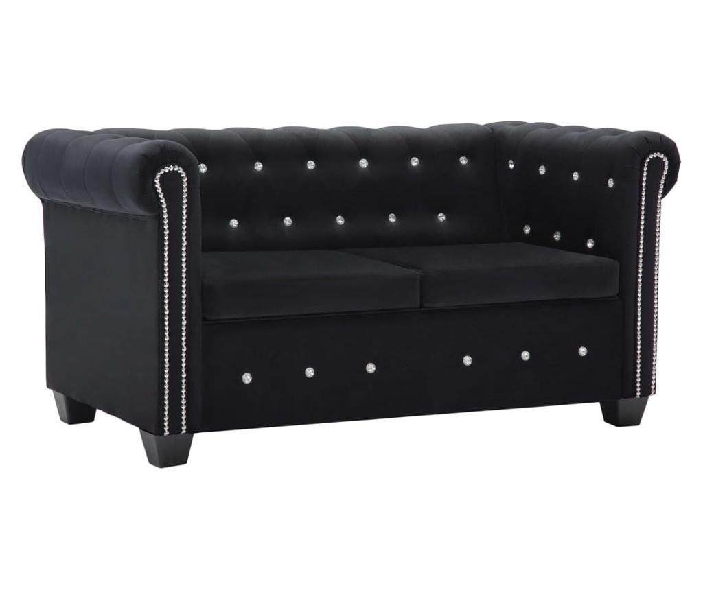 Canapea Chesterfield 2 locuri, catifea, 146x75x72 cm, negru - vidaXL