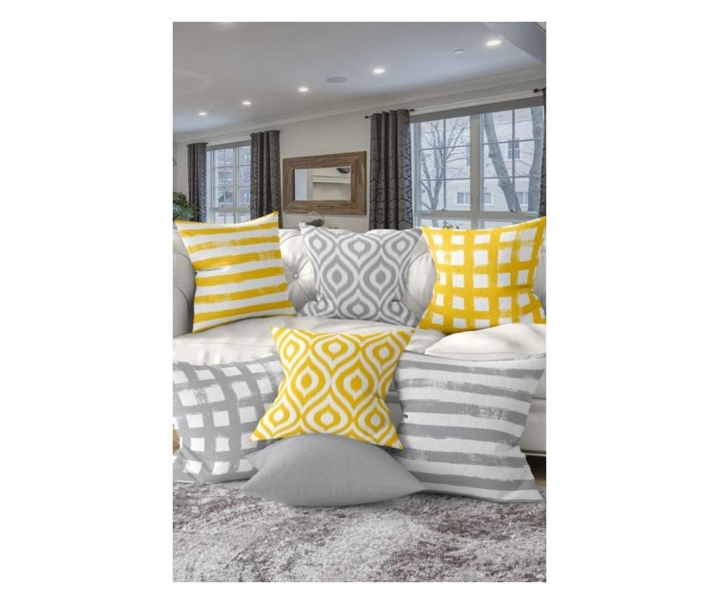 Set 7 fete de perna Minimalist Cushion Covers Geometric Design Yellow Gray – Minimalist Home World, Multicolor