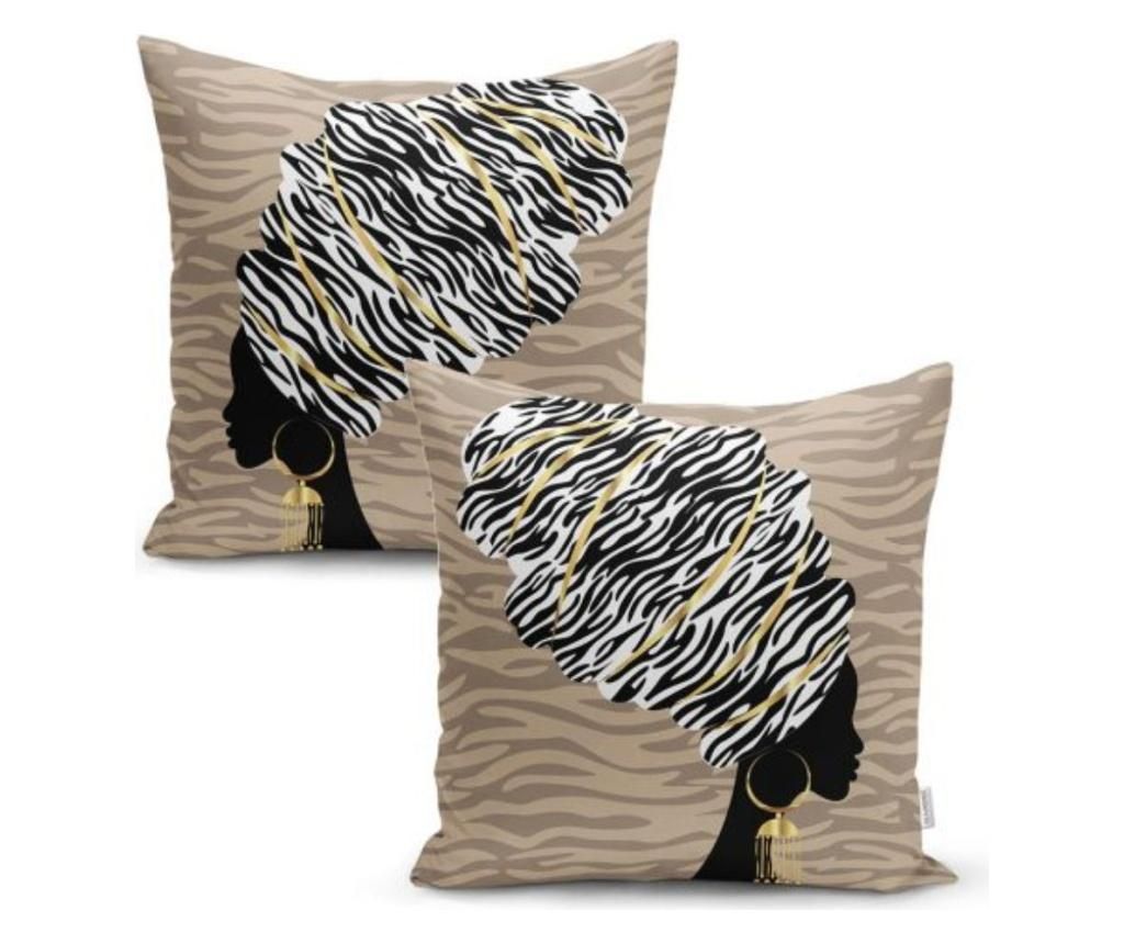 Set 2 fete de perna Minimalist Cushion Covers Ethnic African Woman Beige – Minimalist Home World, Multicolor