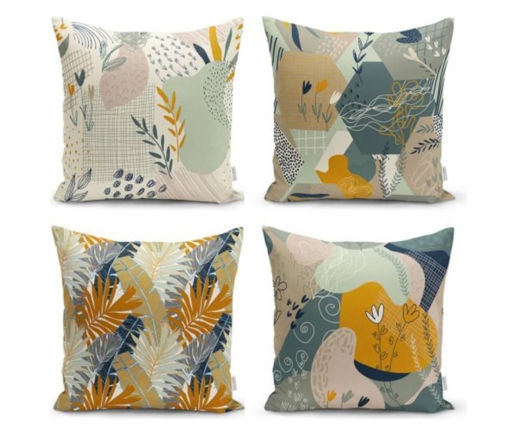 Set 4 fete de perna Minimalist Cushion Covers Beige Navy Leaf - Minimalist Home World, Multicolor