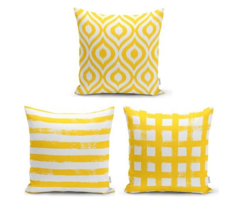 Set 3 fete de perna Minimalist Cushion Covers Yellow White Geometric Design – Minimalist Home World, Multicolor Minimalist Home World