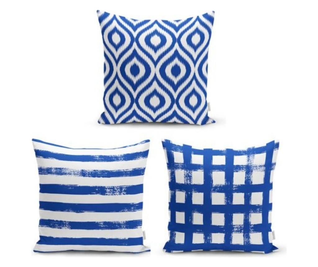 Set 3 fete de perna Minimalist Cushion Covers Blue White Geometric Design – Minimalist Home World, Multicolor Minimalist Home World