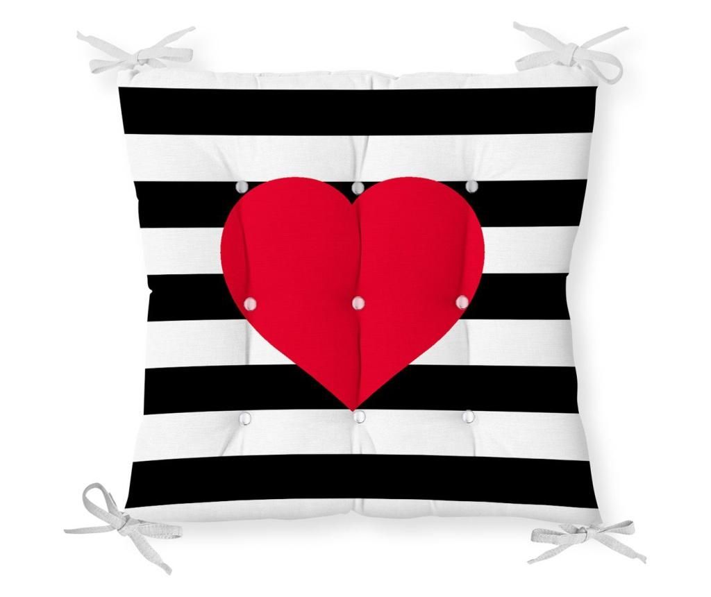 Perna de sezut Minimalist Home World, Minimalist Cushion Covers Black White Striped Red Heart, bumbac, , 40x40 cm - Minimalist Home World, Negru