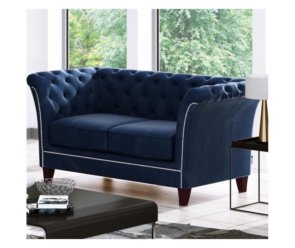 Canapea 2 locuri Ropez, Derby Navy Blue, 175x82x75 cm - ROPEZ, Albastru