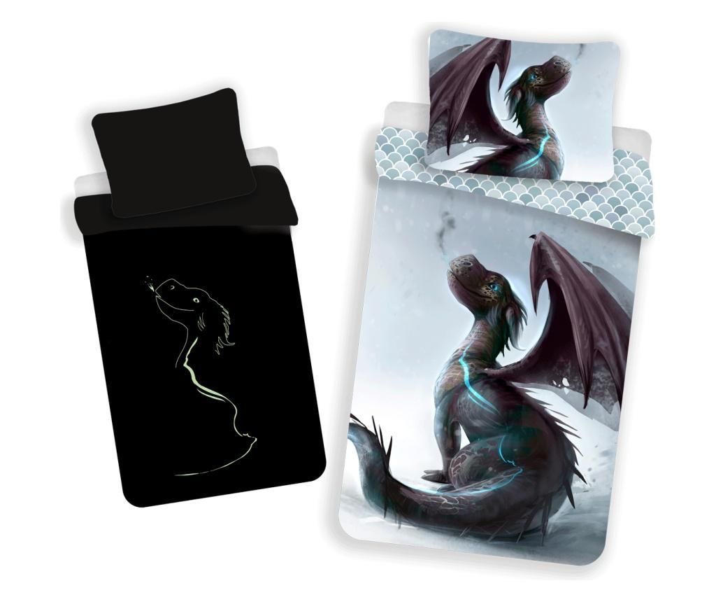 Set de pat Single Ranforce Dragon With Glowing effect Sweet home, bumbac ranforce, multicolor - Sweet home, Multicolor