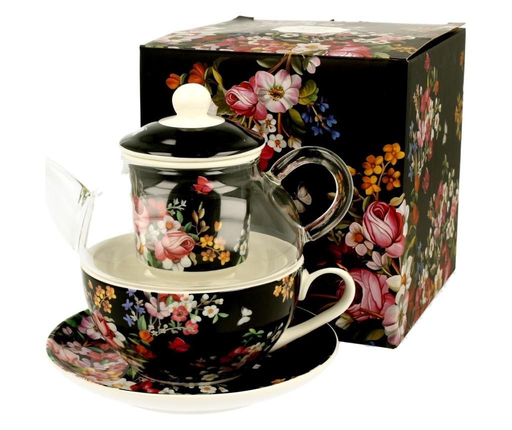 Set ceasca de ceai, farfurioara si ceainic Duo, Vintage Flowers, portelan, multicolor – DUO, Multicolor DUO
