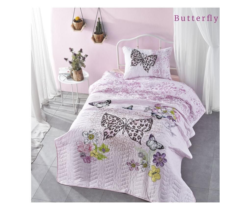 Set cuvertura matlasata Single The Club Cotton, Butterfly, bumbac - The Club Cotton, Multicolor