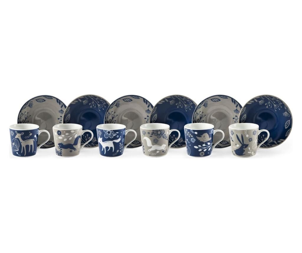 Set 6 cesti si 6 farfurioare pentru cafea Excelsa, Suomi, portelan, multicolor, 0.1,0.1 – Excelsa, Albastru Excelsa imagine 2022
