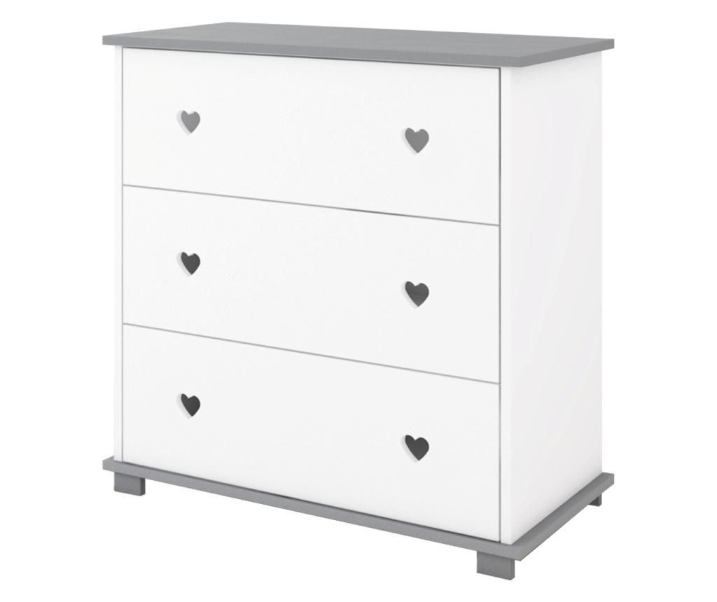Comoda pentru copii Kiki Design, Heart Grey, structura din lemn de pin, 120x65x100 cm, alb/gri - Kiki Design, Gri & Argintiu