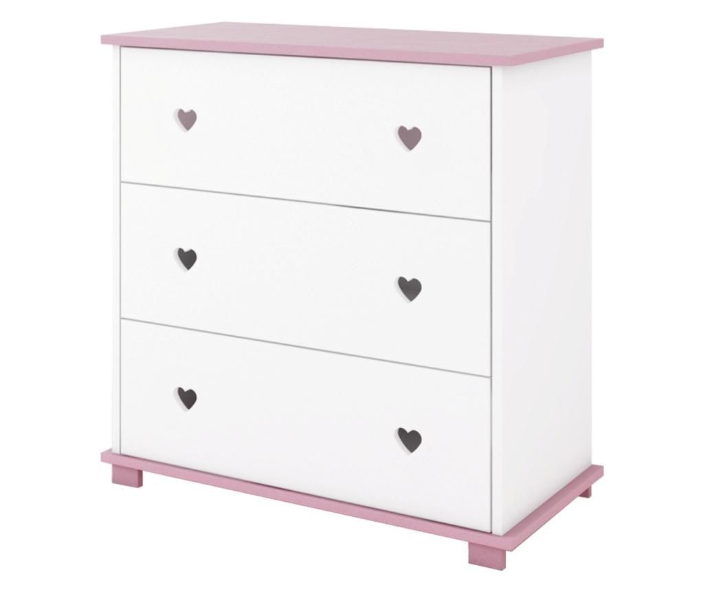 Comoda pentru copii Kiki Design, Heart Pink, structura din lemn de pin, 120x65x100 cm - Kiki Design, Roz