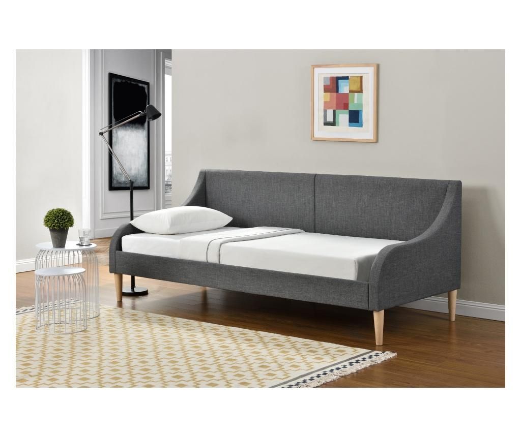 Canapea Tesatura Eleganta - Sofa / Recamier- 90x200cm -pat Pentru 1 Persoana -gri Inchis - en.casa]