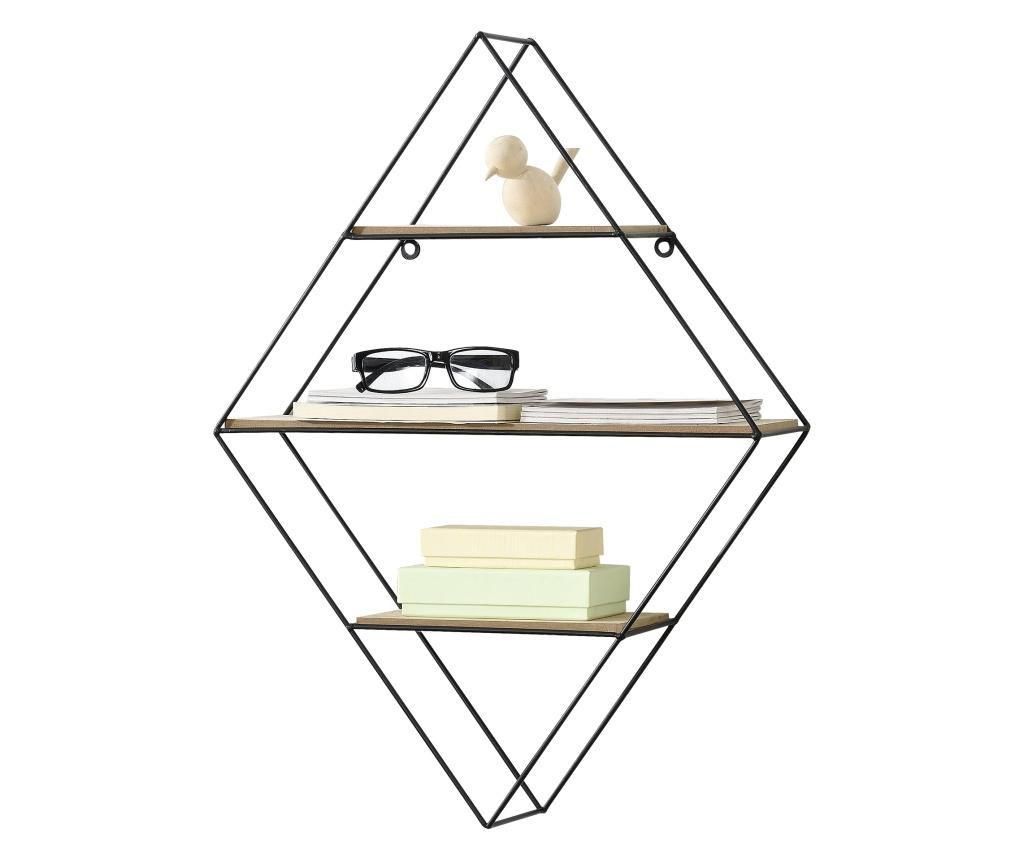 Raft De Perete Diamant Cu 3 Polite Depozitare, 47 X 12 X 64 Cm, Metal/lemn, Negru/efect Lemn - en.casa