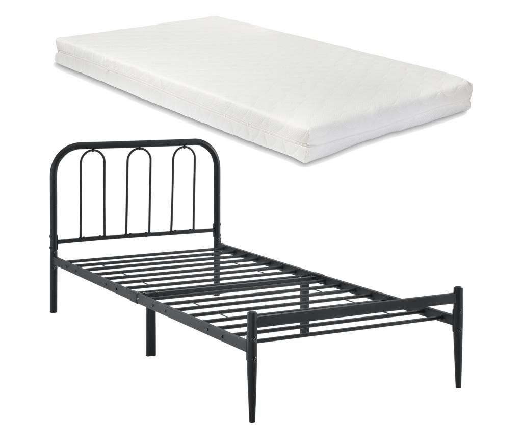 Pat Rama Metalica Hanco 90, 210 X 95 X 88 Cm, Otel Sinterizat, Negru Mat, Cu Saltea, Pentru 1 Persoana - en.casa