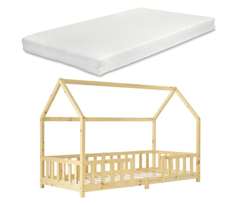 Pat Copii Sisimiut Nh90 Cu Saltea 90 X 200 Cm 100 Kg Lemn Brad Culoarea Lemnului De Brad 