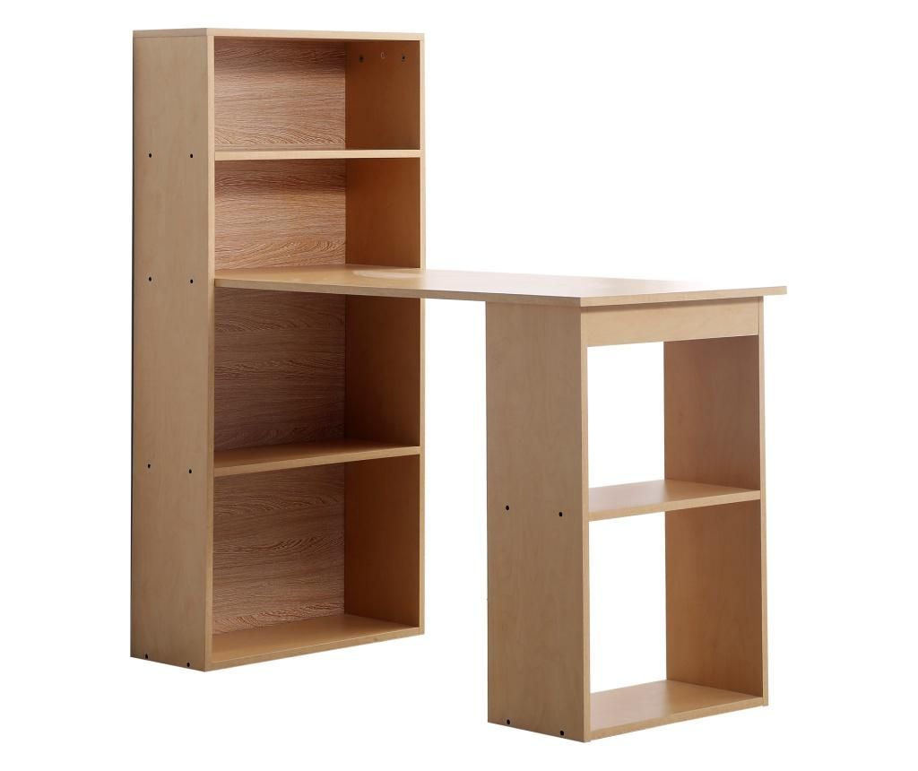 Homcom Birou Modern Cu Librarie In Lemn Natural 120x55x120cm - HOMCOM