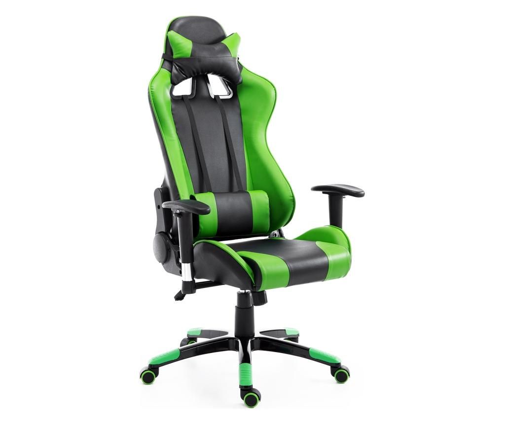 Homcom Fotoliu De Birou Gaming Rotativ Reclinabil In Piele Sintetica, Negru Si Verde - HOMCOM