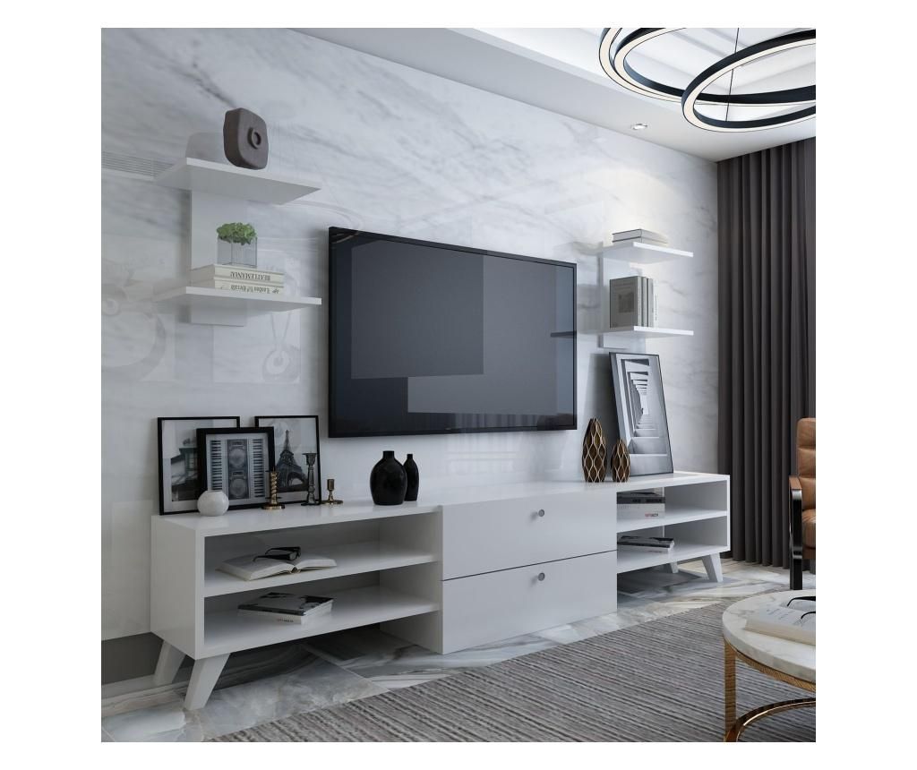Set comoda TV si 2 rafturi de perete – Oyo Concept, Alb