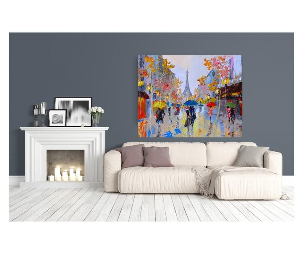 Tablou Canvas Efect Pictura - Zi Ploioasa La Paris 90x120 cm - DECOSTICK, Multicolor