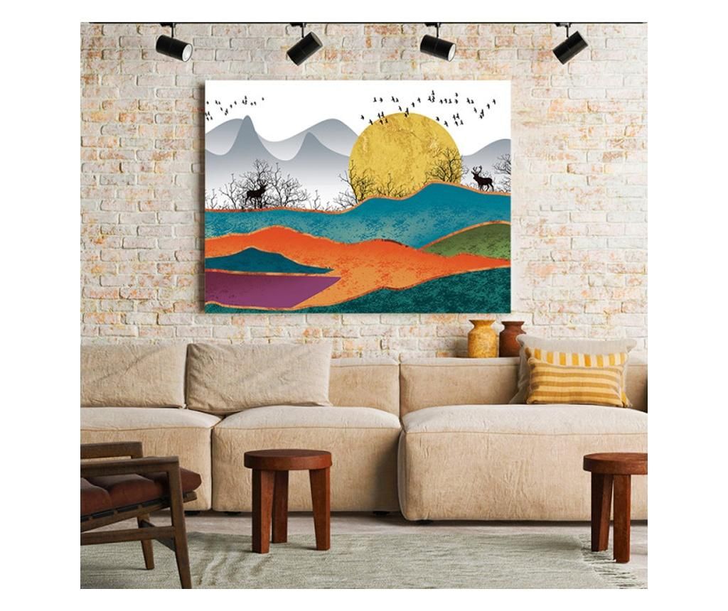 Tablou Canvas Golden Dawn Over The Hills 90x120 cm - DECOSTICK, Multicolor