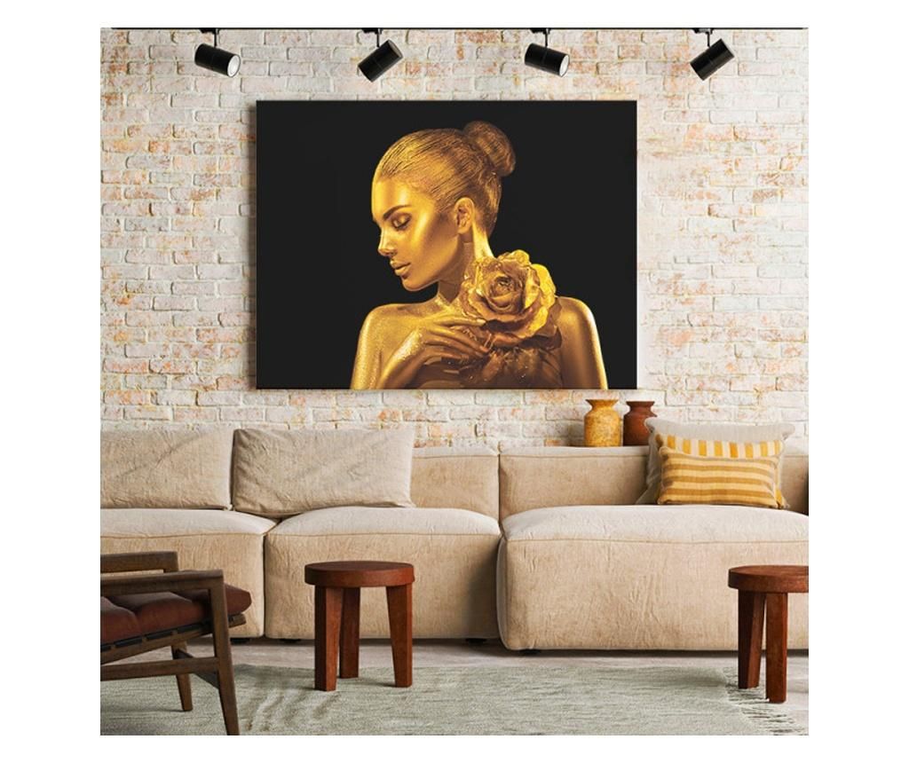 Tablou Canvas Golden Lady With Rose 90x120 cm - DECOSTICK, Multicolor