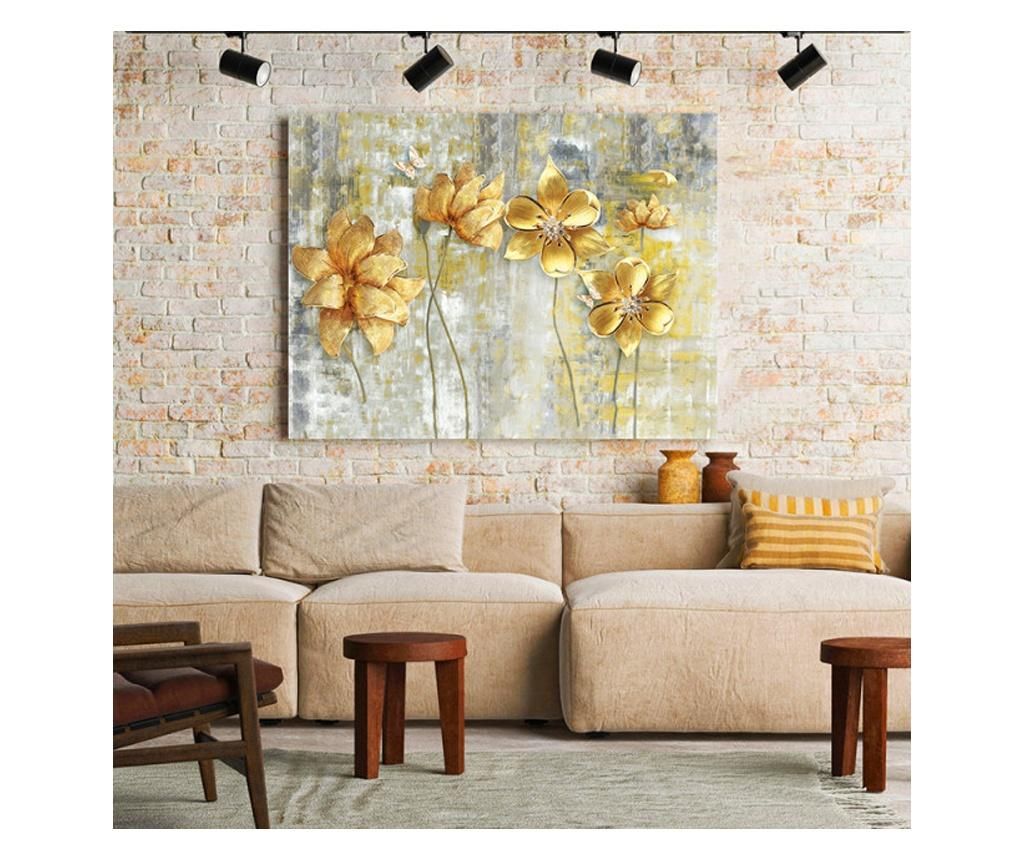 Tablou Canvas Painted Flowers 90x120 cm - DECOSTICK, Multicolor